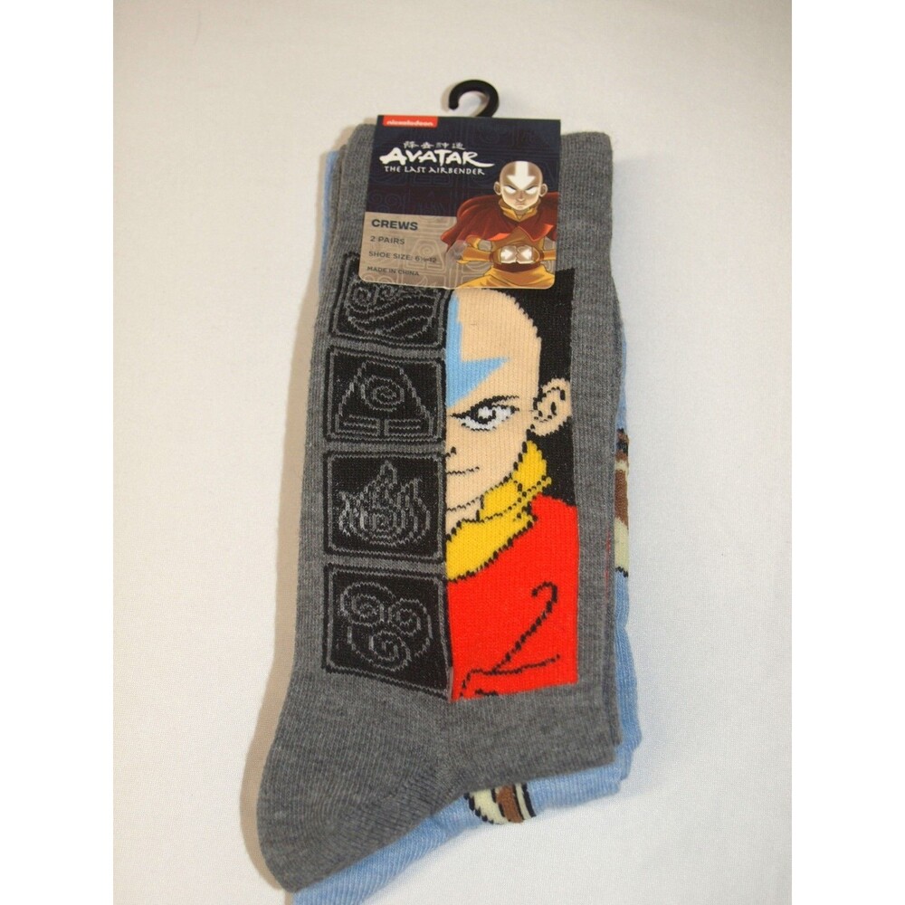 Avatar The Last Airbender from Nickelodeon Crew Socks Size: 6-12 NWT 2 Pair